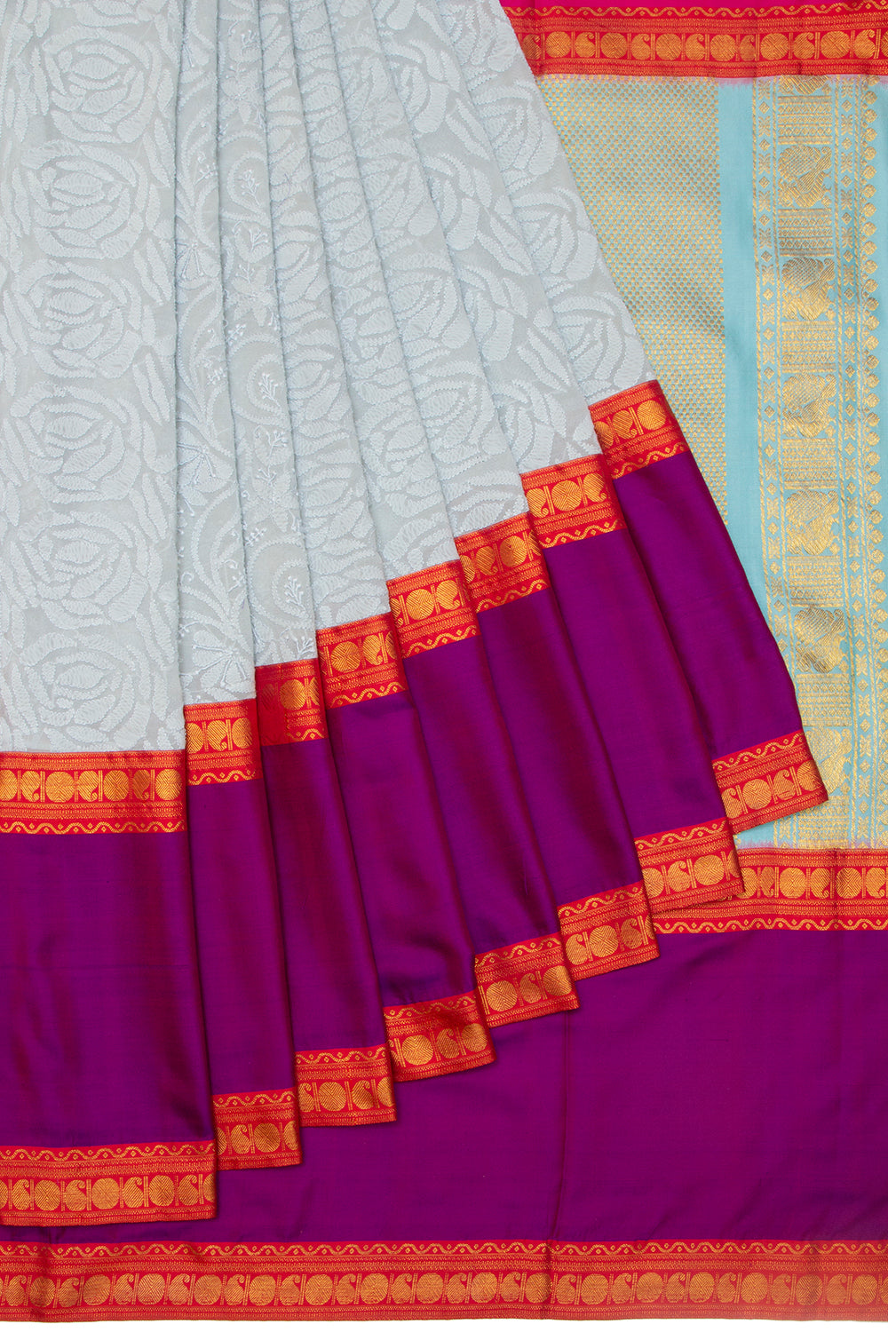 Lucknow Chikankari Georgette Pastel Blue Saree With Kanchi Border