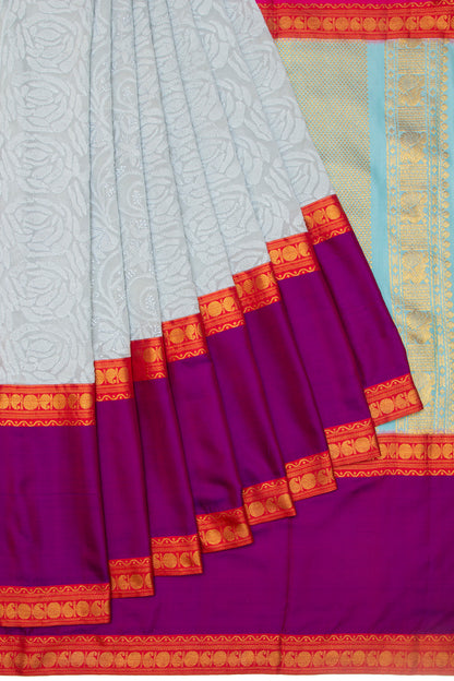 Lucknow Chikankari Georgette Pastel Blue Saree With Kanchi Border