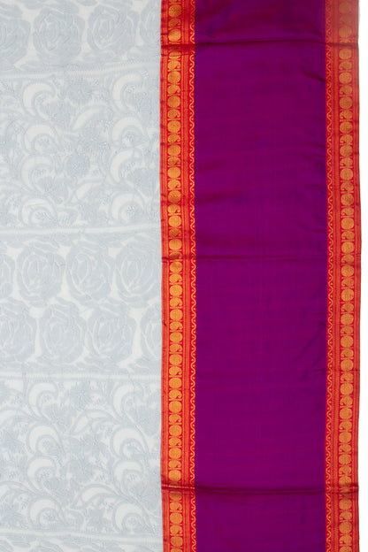 Lucknow Chikankari Georgette Pastel Blue Saree With Kanchi Border