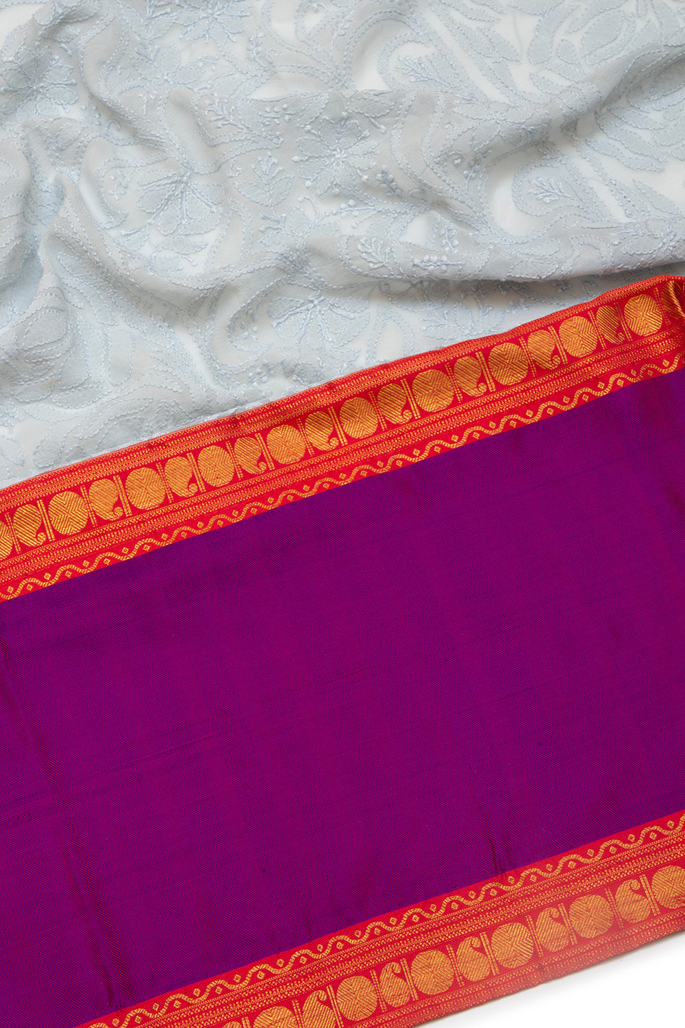 Lucknow Chikankari Georgette Pastel Blue Saree With Kanchi Border