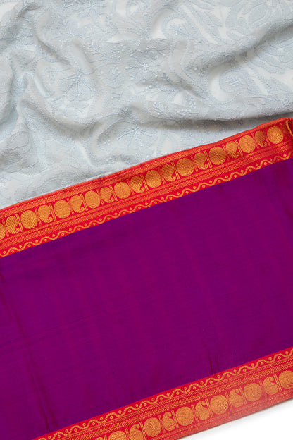 Lucknow Chikankari Georgette Pastel Blue Saree With Kanchi Border