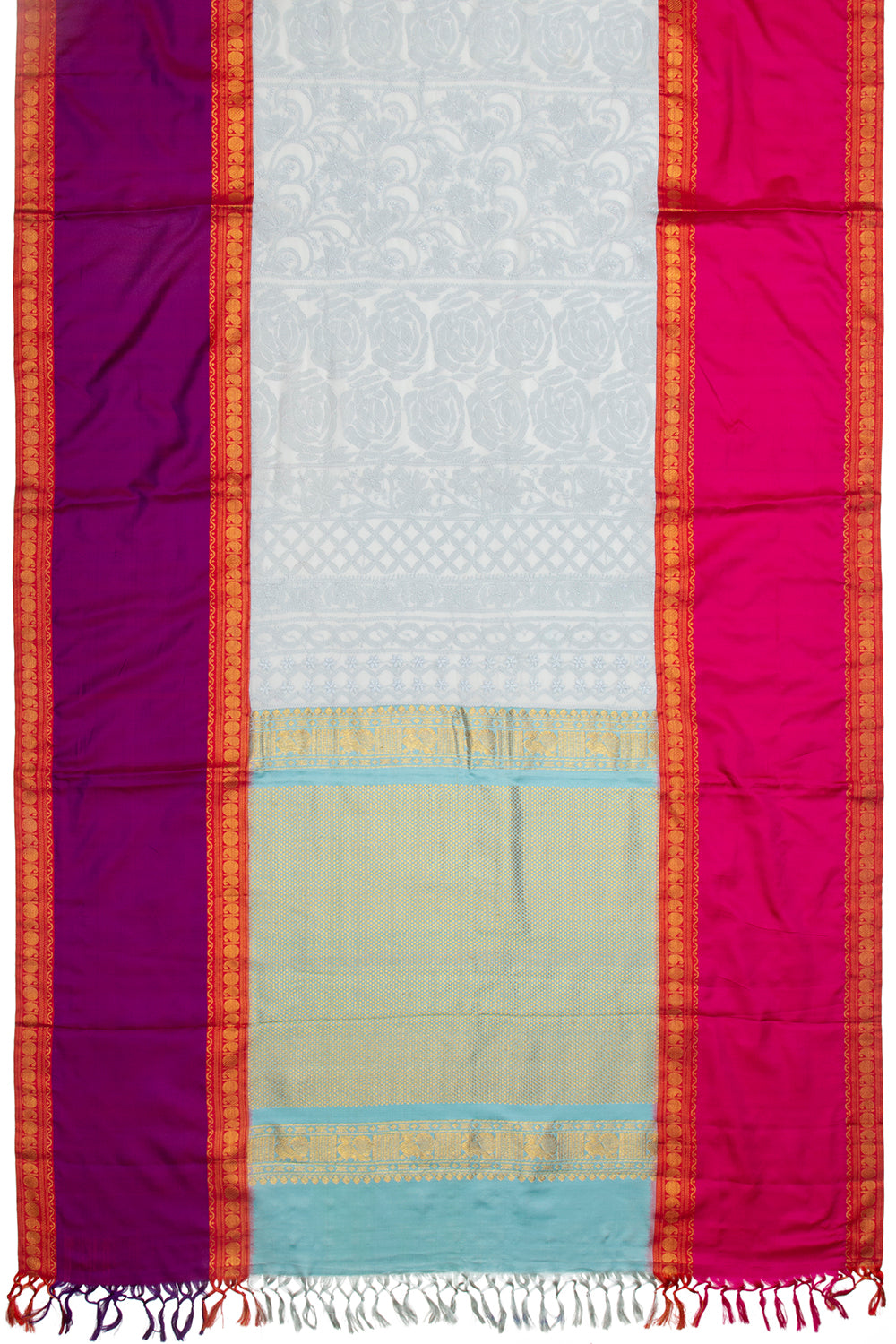 Lucknow Chikankari Georgette Pastel Blue Saree With Kanchi Border