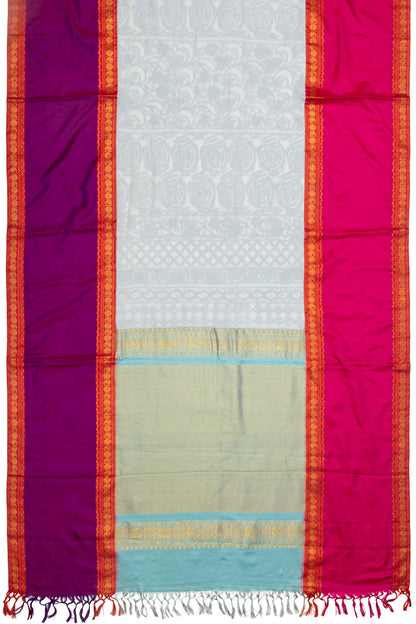 Lucknow Chikankari Georgette Pastel Blue Saree With Kanchi Border