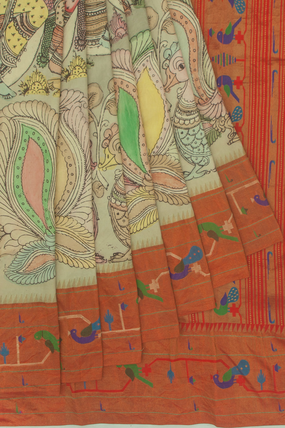 Gadwal Paithani Silk Kalamkari Green Saree