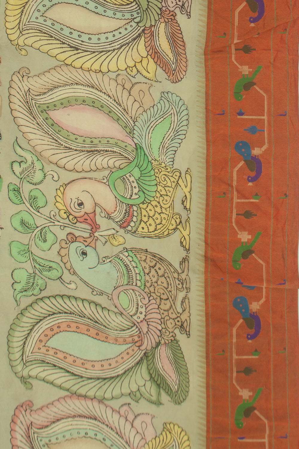 Gadwal Paithani Silk Kalamkari Green Saree