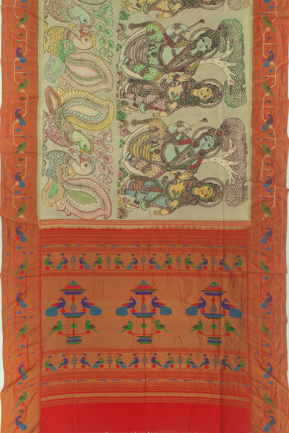 Gadwal Paithani Silk Kalamkari Green Saree