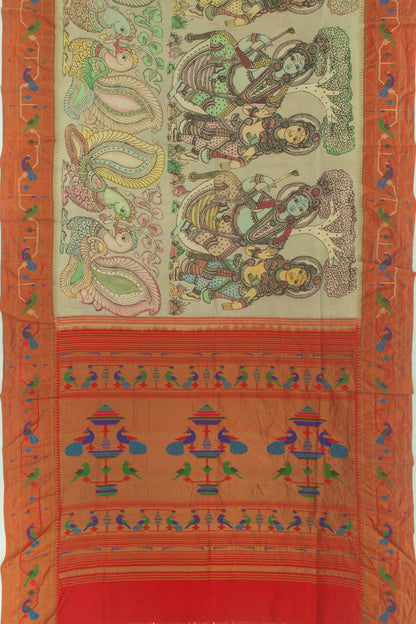 Gadwal Paithani Silk Kalamkari Green Saree