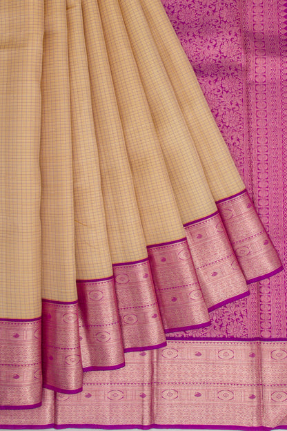 Kanchipuram Silk Checks Cream Saree