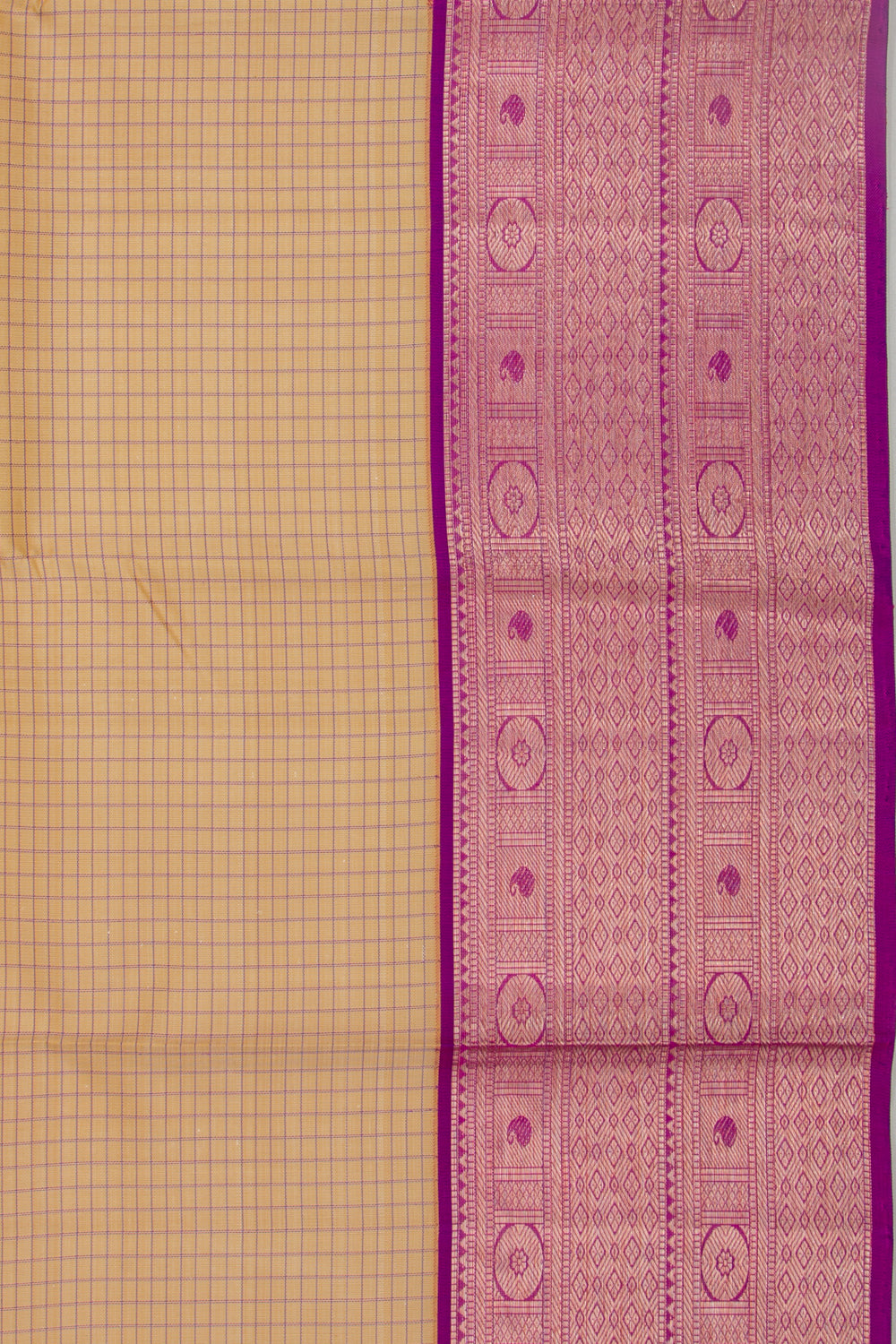 Kanchipuram Silk Checks Cream Saree