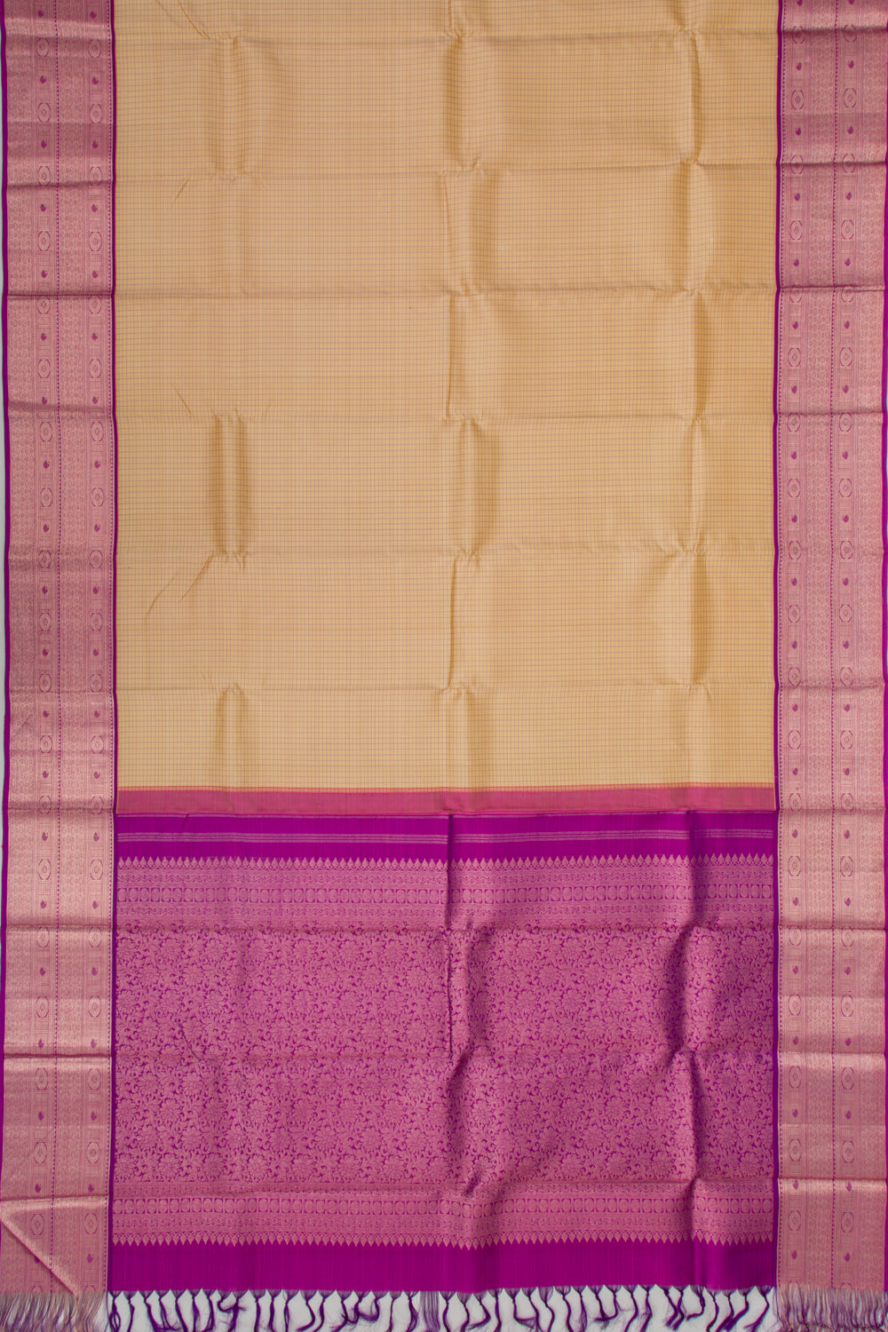 Kanchipuram Silk Checks Cream Saree