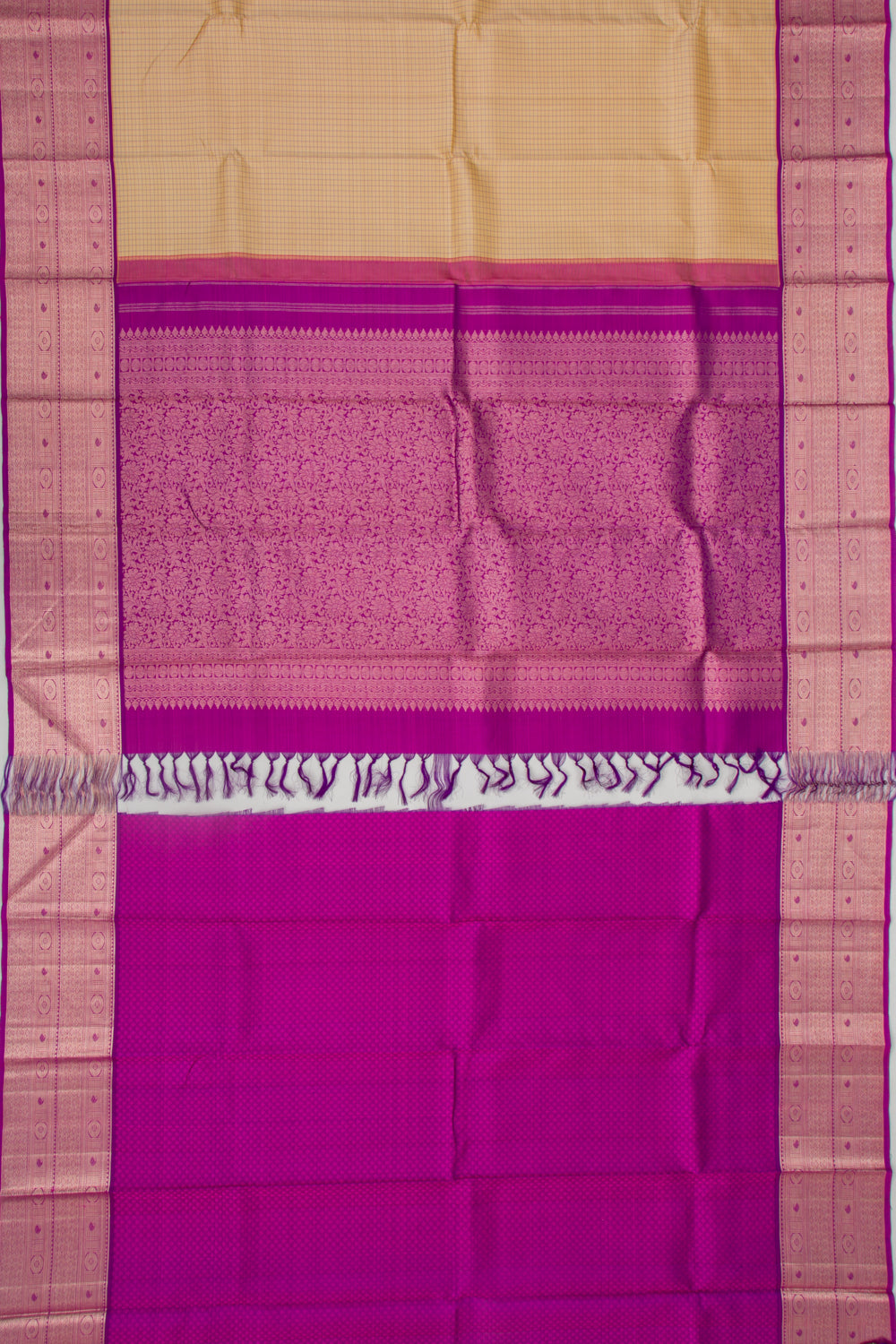 Kanchipuram Silk Checks Cream Saree