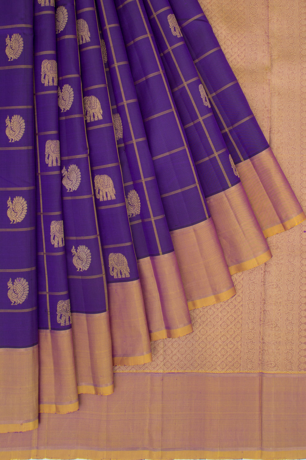 Kanchipuram Silk Checks And Butta Dark Blue Saree