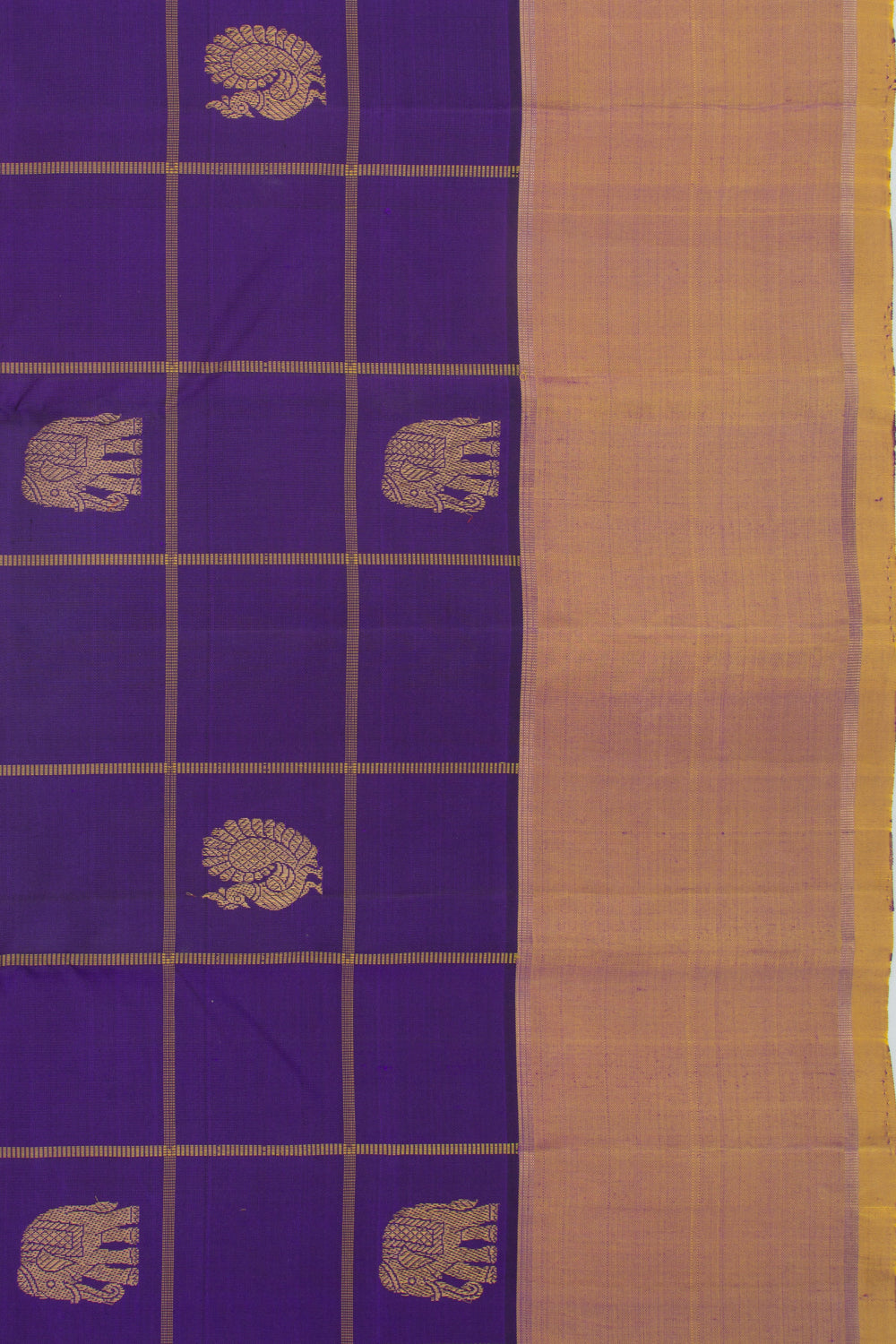 Kanchipuram Silk Checks And Butta Dark Blue Saree