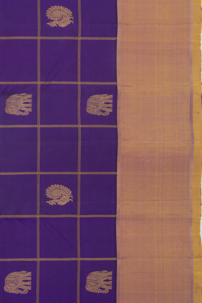Kanchipuram Silk Checks And Butta Dark Blue Saree