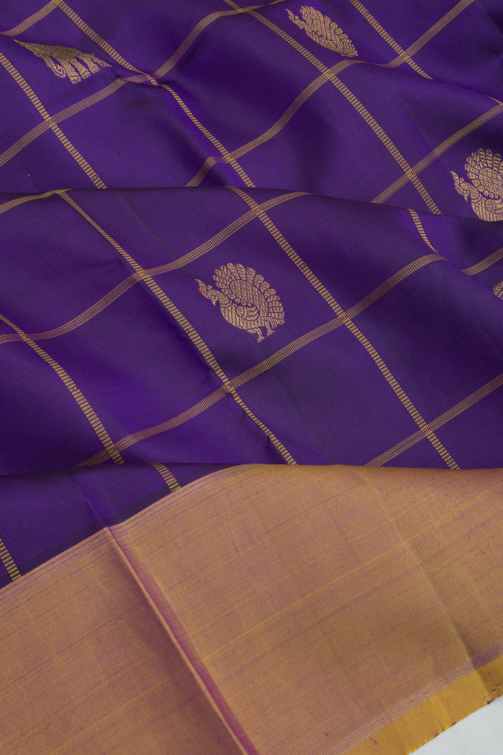 Kanchipuram Silk Checks And Butta Dark Blue Saree