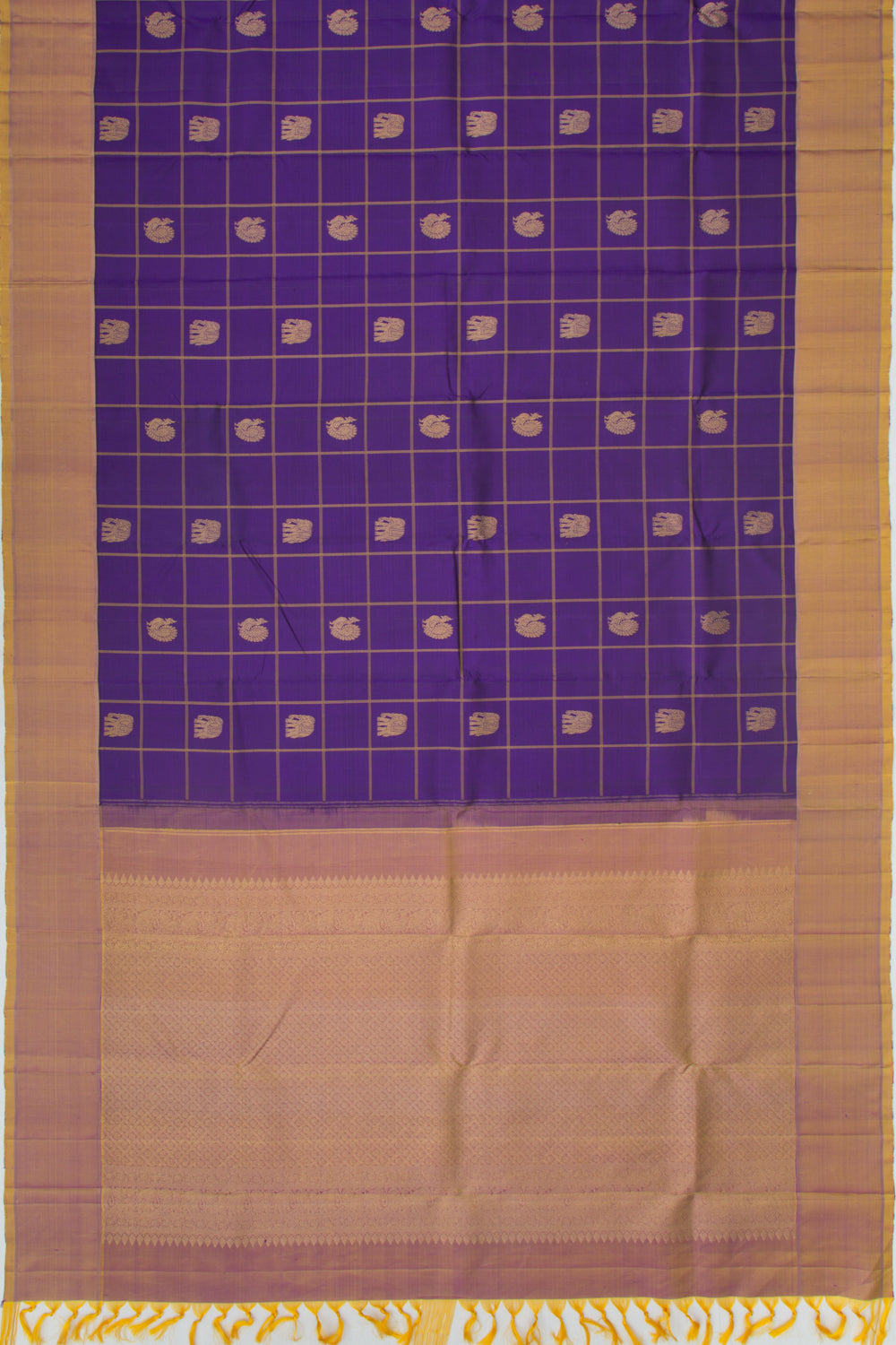 Kanchipuram Silk Checks And Butta Dark Blue Saree