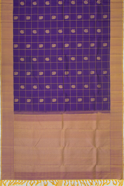 Kanchipuram Silk Checks And Butta Dark Blue Saree