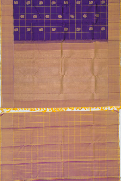 Kanchipuram Silk Checks And Butta Dark Blue Saree