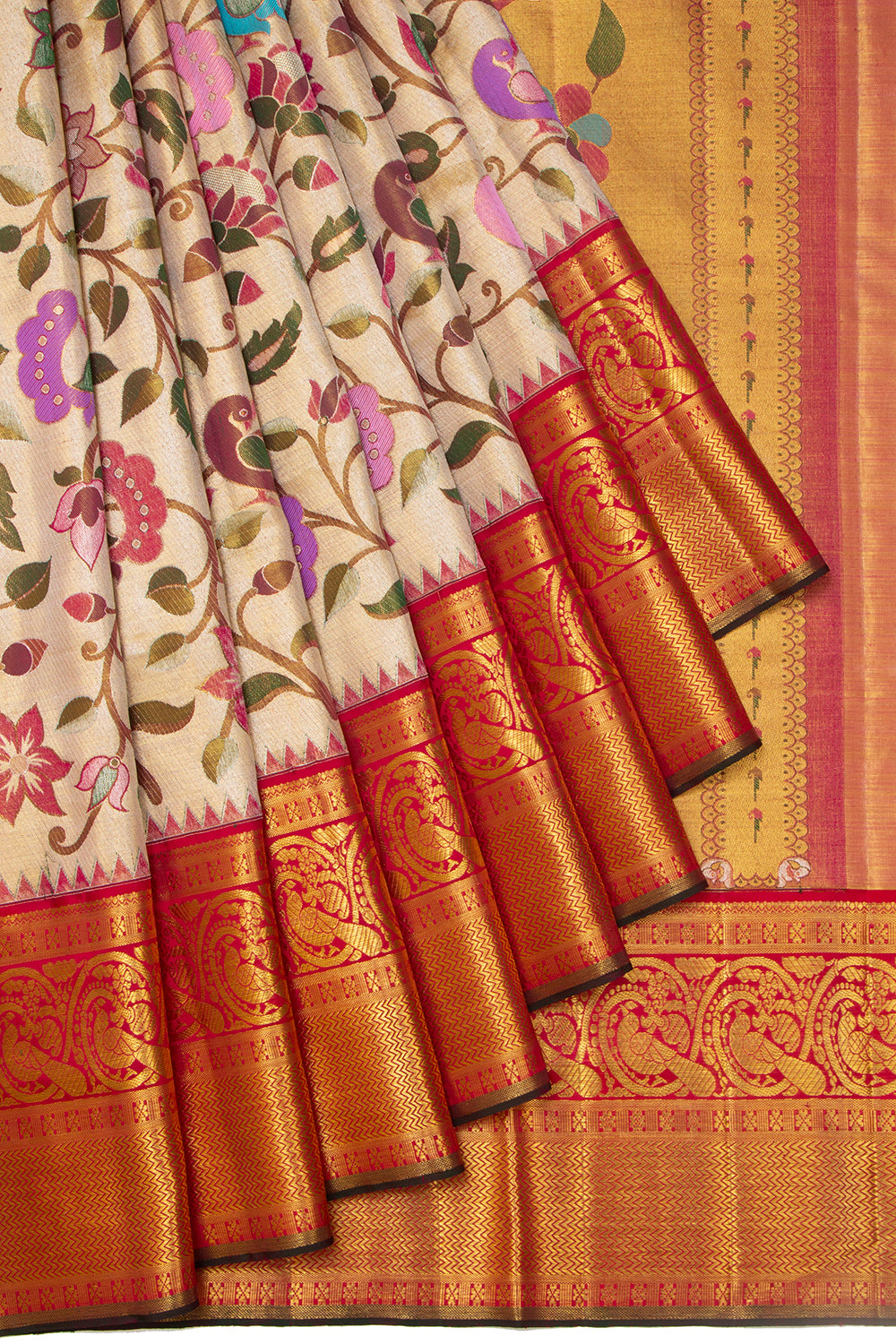 Kanchipuram Silk Paithani Inspired Jaal Gold Tissue Saree