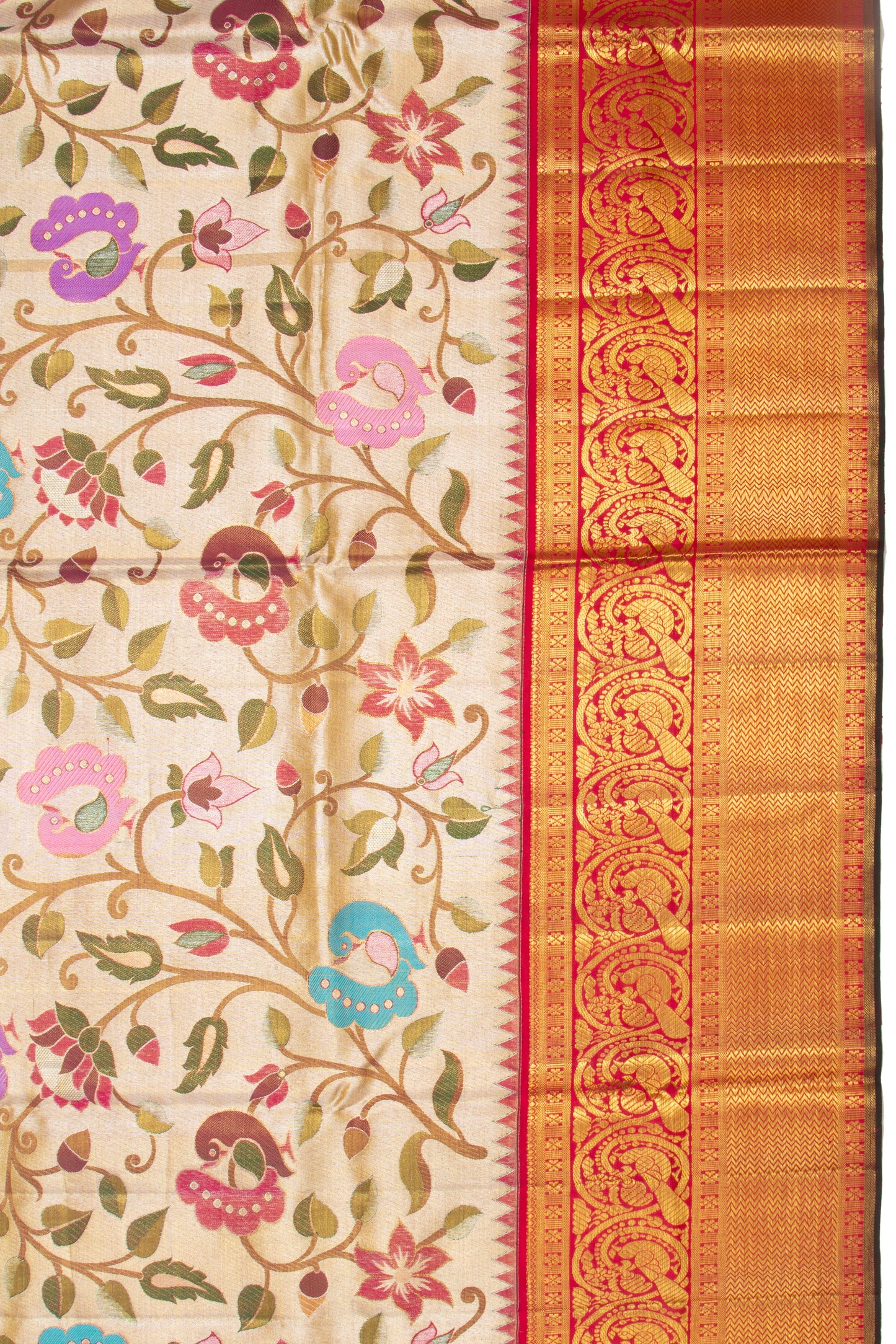 Kanchipuram Silk Paithani Inspired Jaal Gold Tissue Saree