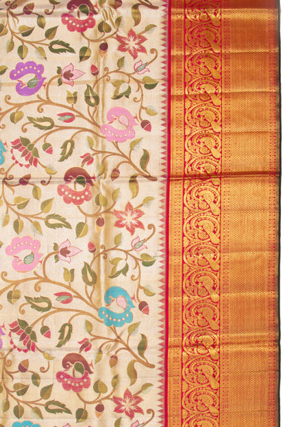 Kanchipuram Silk Paithani Inspired Jaal Gold Tissue Saree