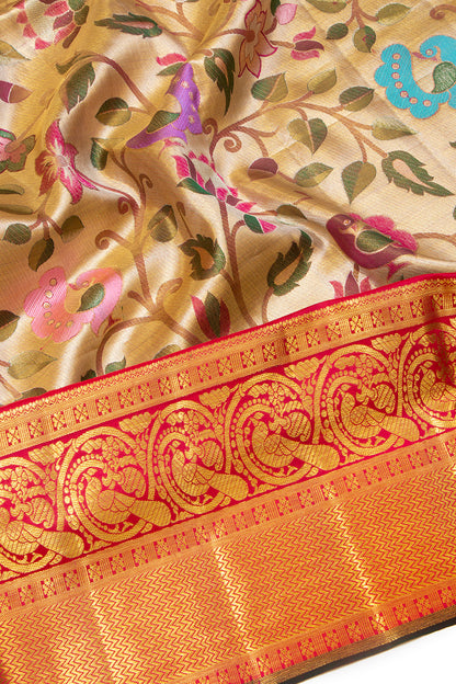 Kanchipuram Silk Paithani Inspired Jaal Gold Tissue Saree