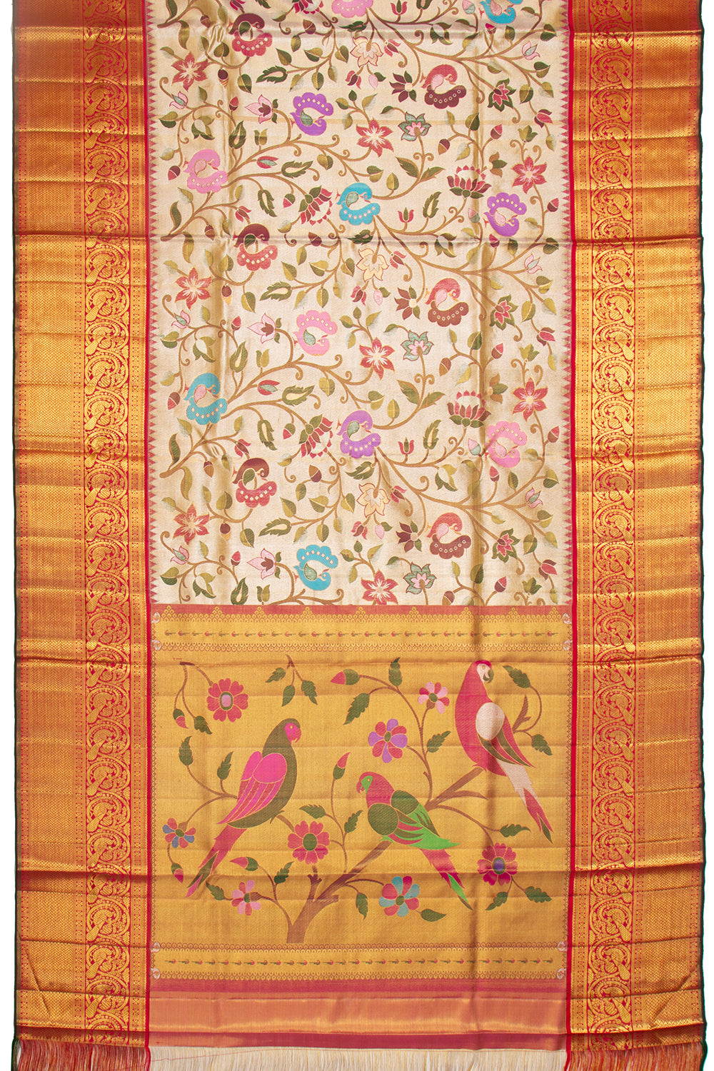 Kanchipuram Silk Paithani Inspired Jaal Gold Tissue Saree