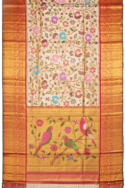 Kanchipuram Silk Paithani Inspired Jaal Gold Tissue Saree
