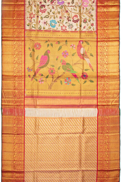 Kanchipuram Silk Paithani Inspired Jaal Gold Tissue Saree