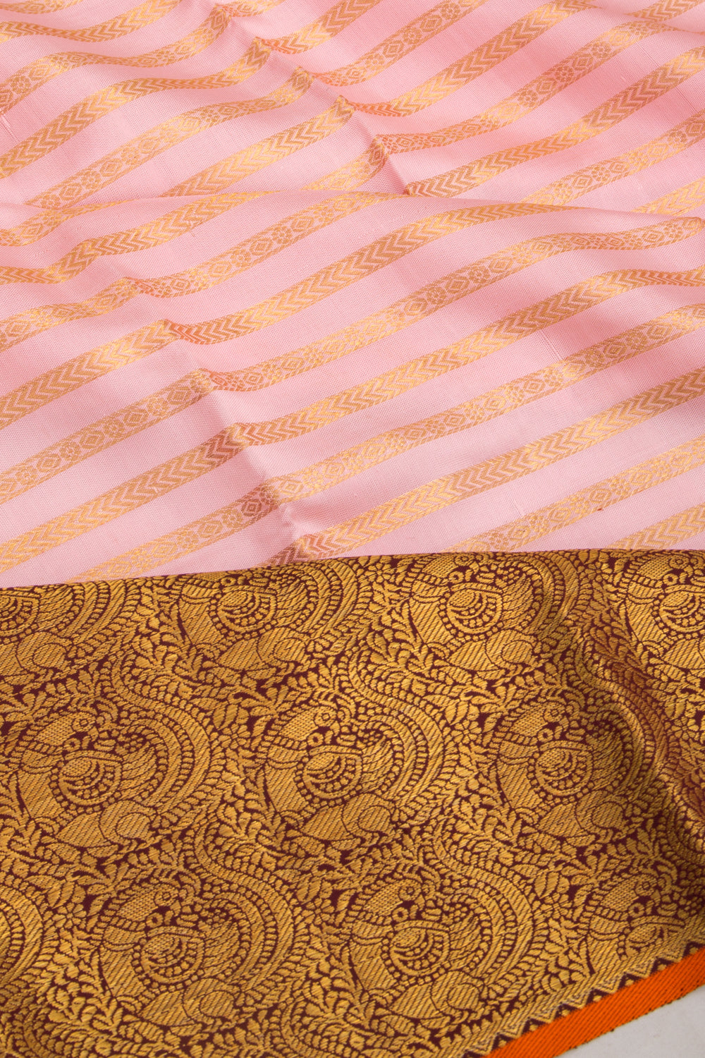 Kanchipuram Silk Lines Peach Saree