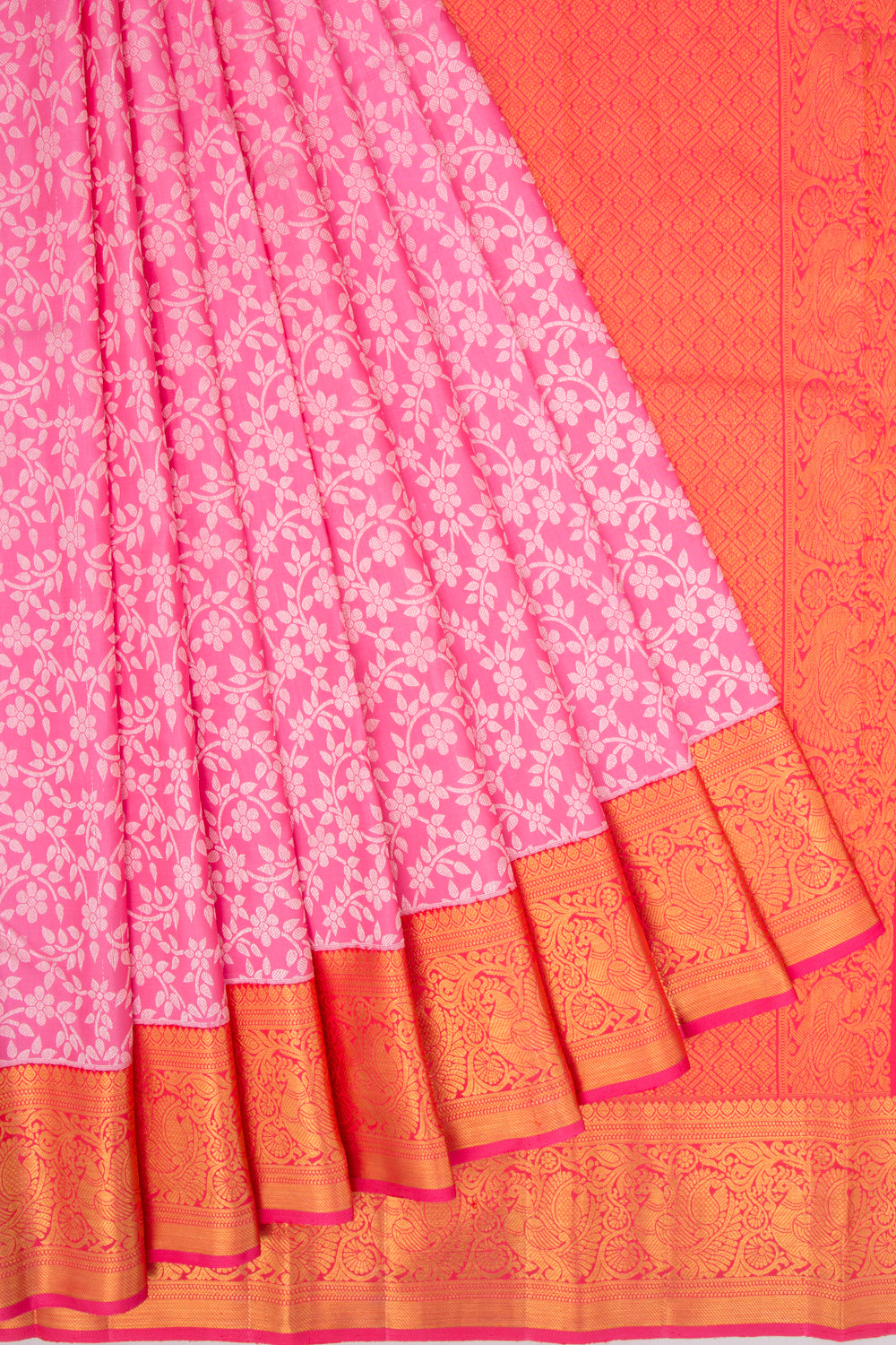 Kanchipuram Silk Jaal Pink Saree
