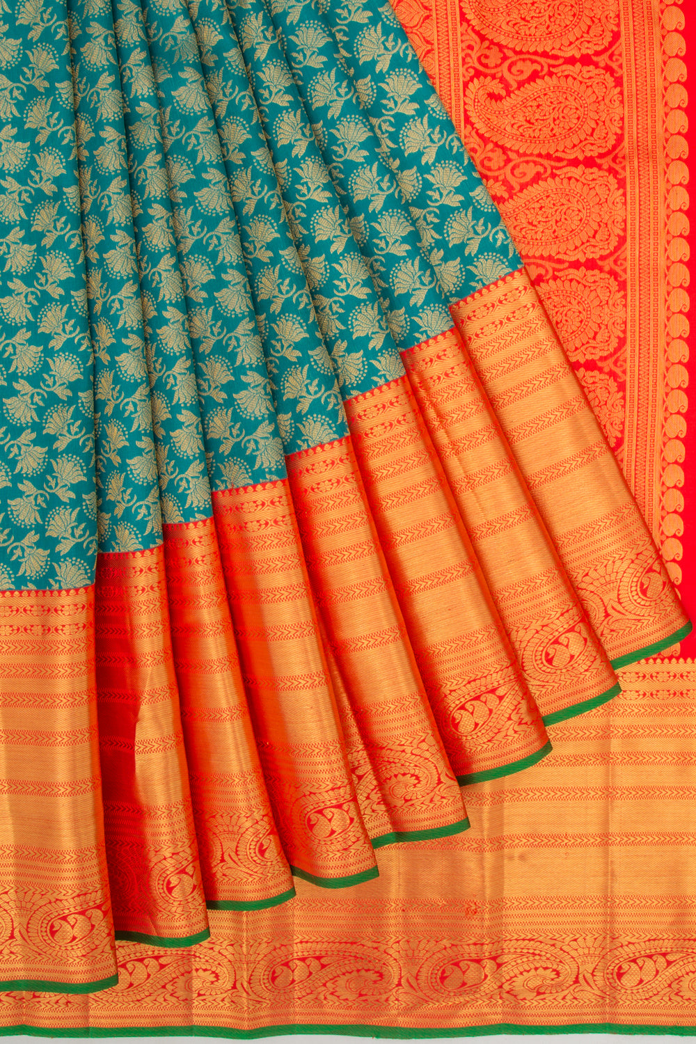 Kanchipuram Silk Brocade Teal Blue Saree