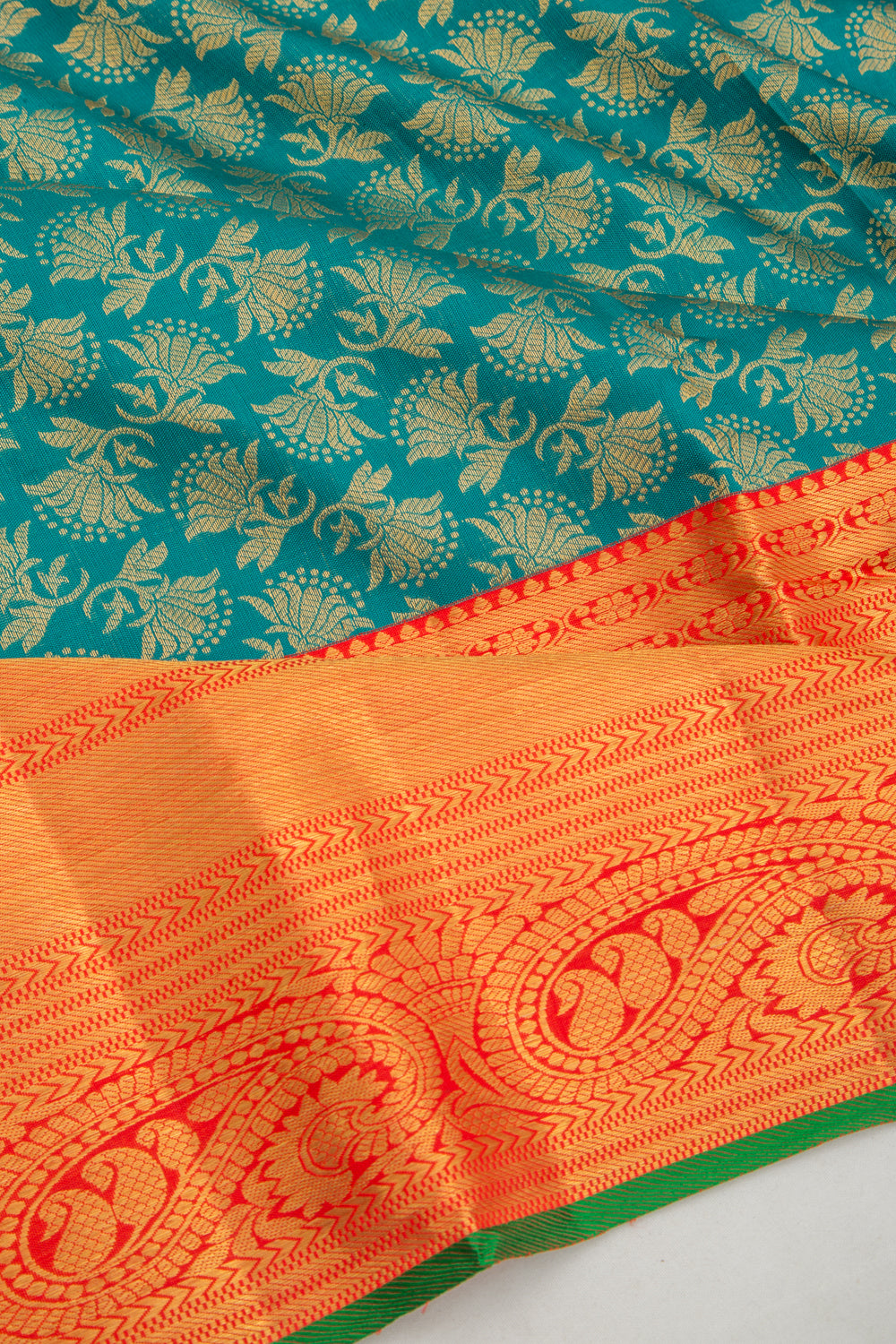 Kanchipuram Silk Brocade Teal Blue Saree
