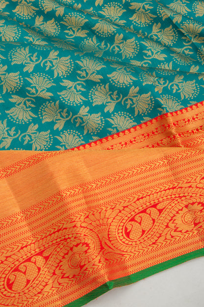Kanchipuram Silk Brocade Teal Blue Saree