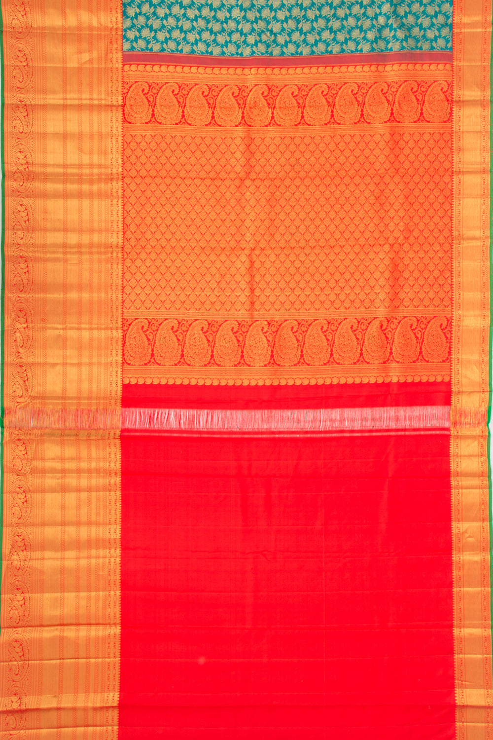Kanchipuram Silk Brocade Teal Blue Saree