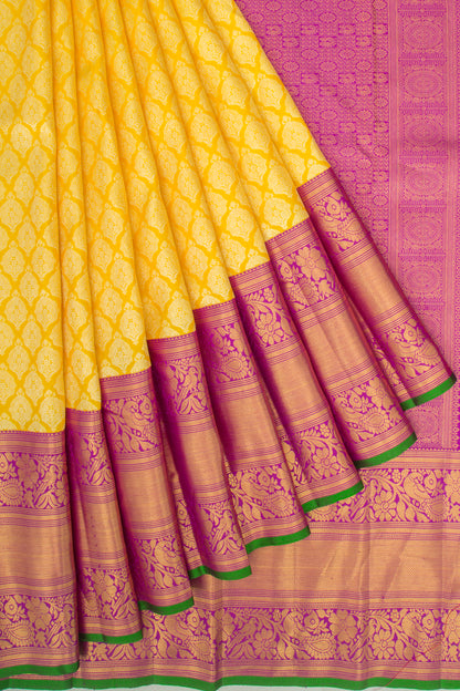 Kanchipuram Silk Brocade Yellow Saree