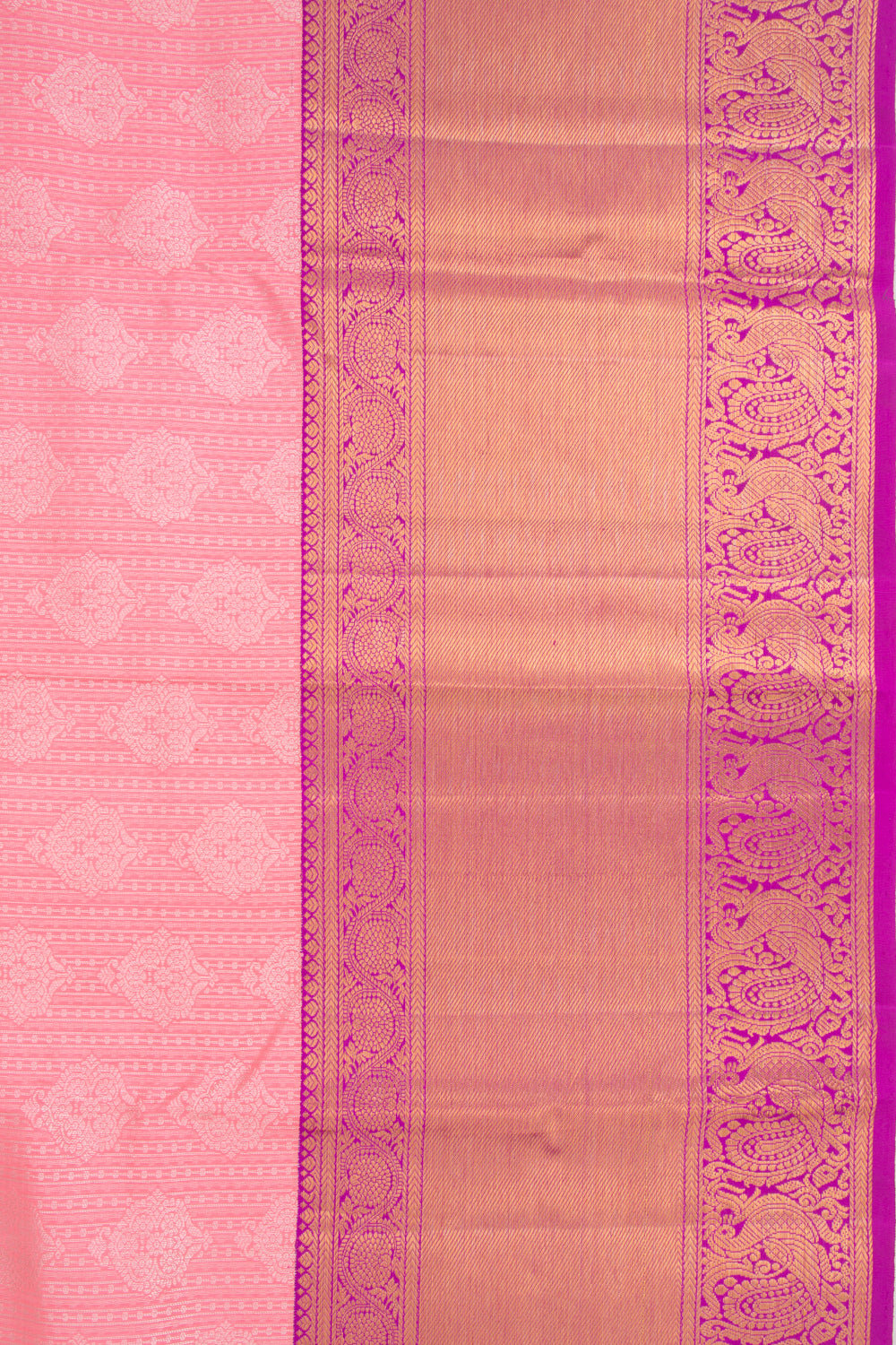 Kanchipuram Silk Vertical Lines And Butta Pink Saree