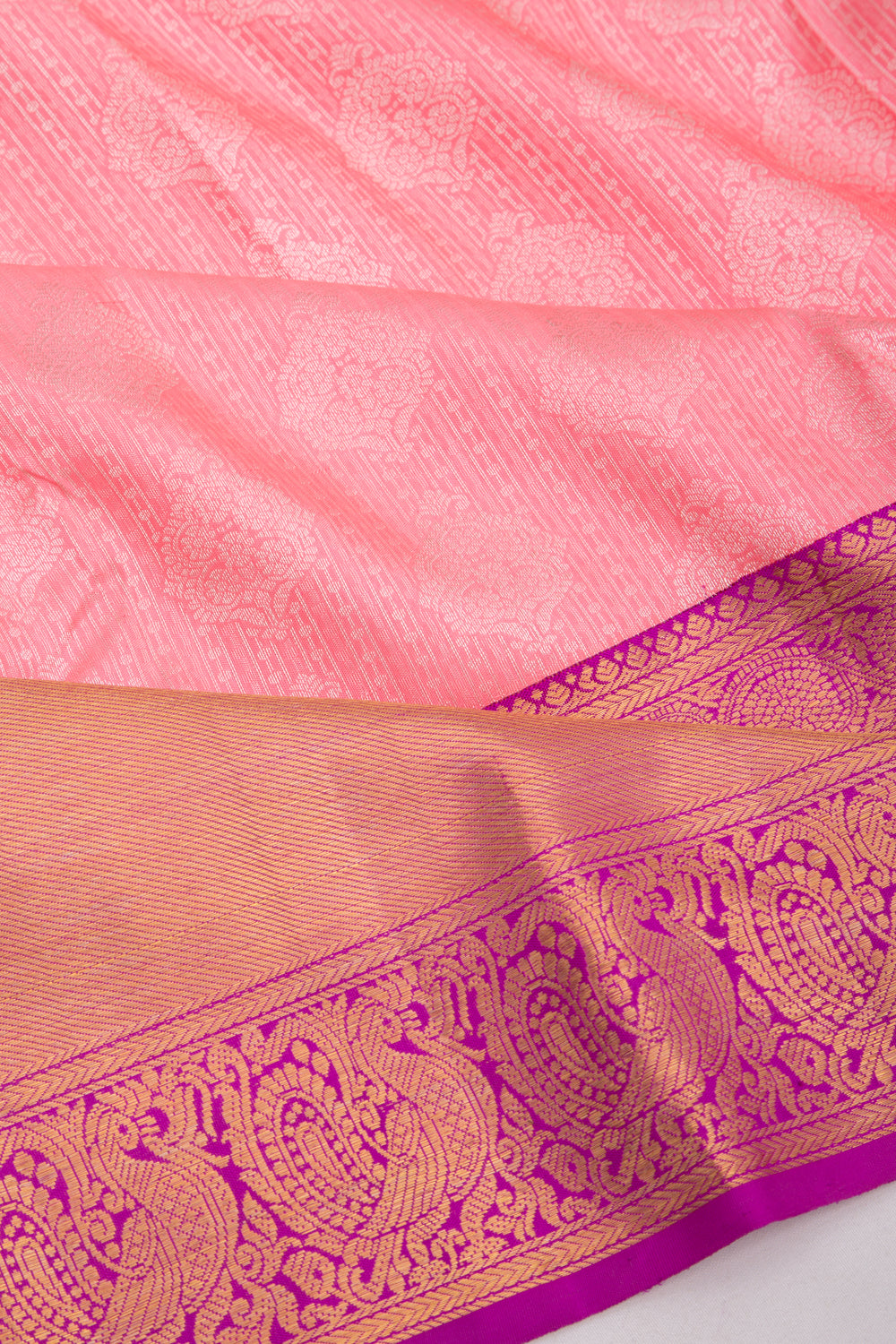 Kanchipuram Silk Vertical Lines And Butta Pink Saree
