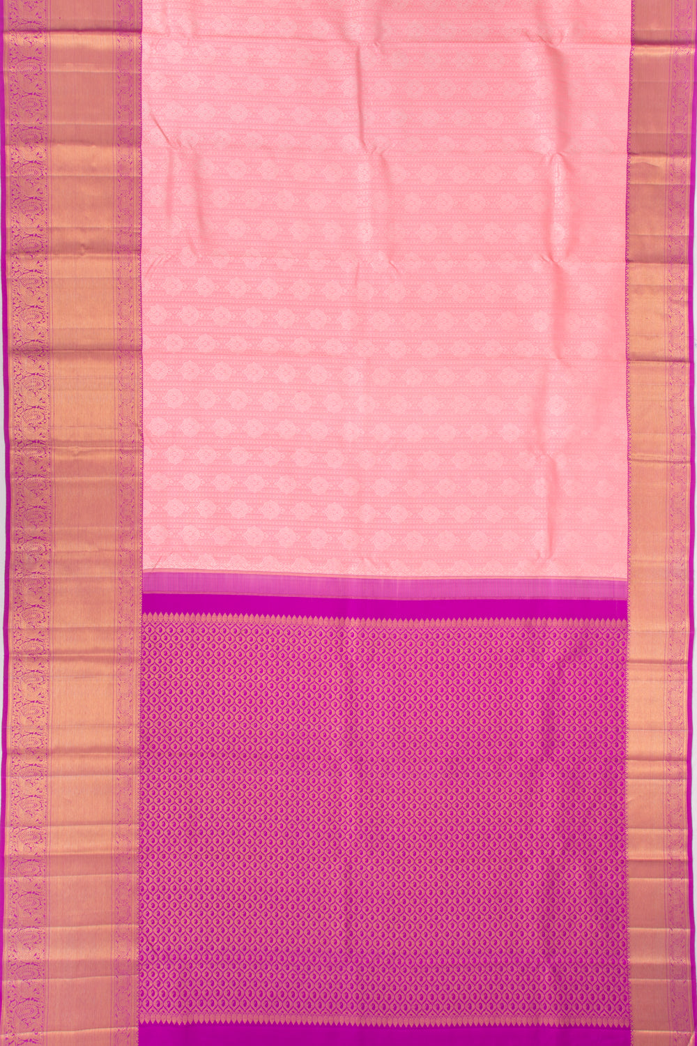 Kanchipuram Silk Vertical Lines And Butta Pink Saree