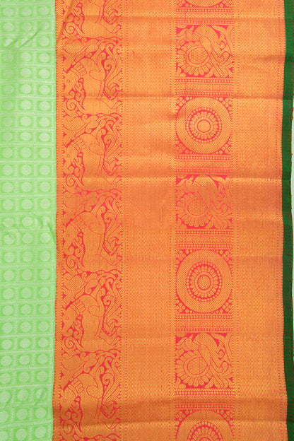 Kanchipuram Silk Checks And Butta Green Saree