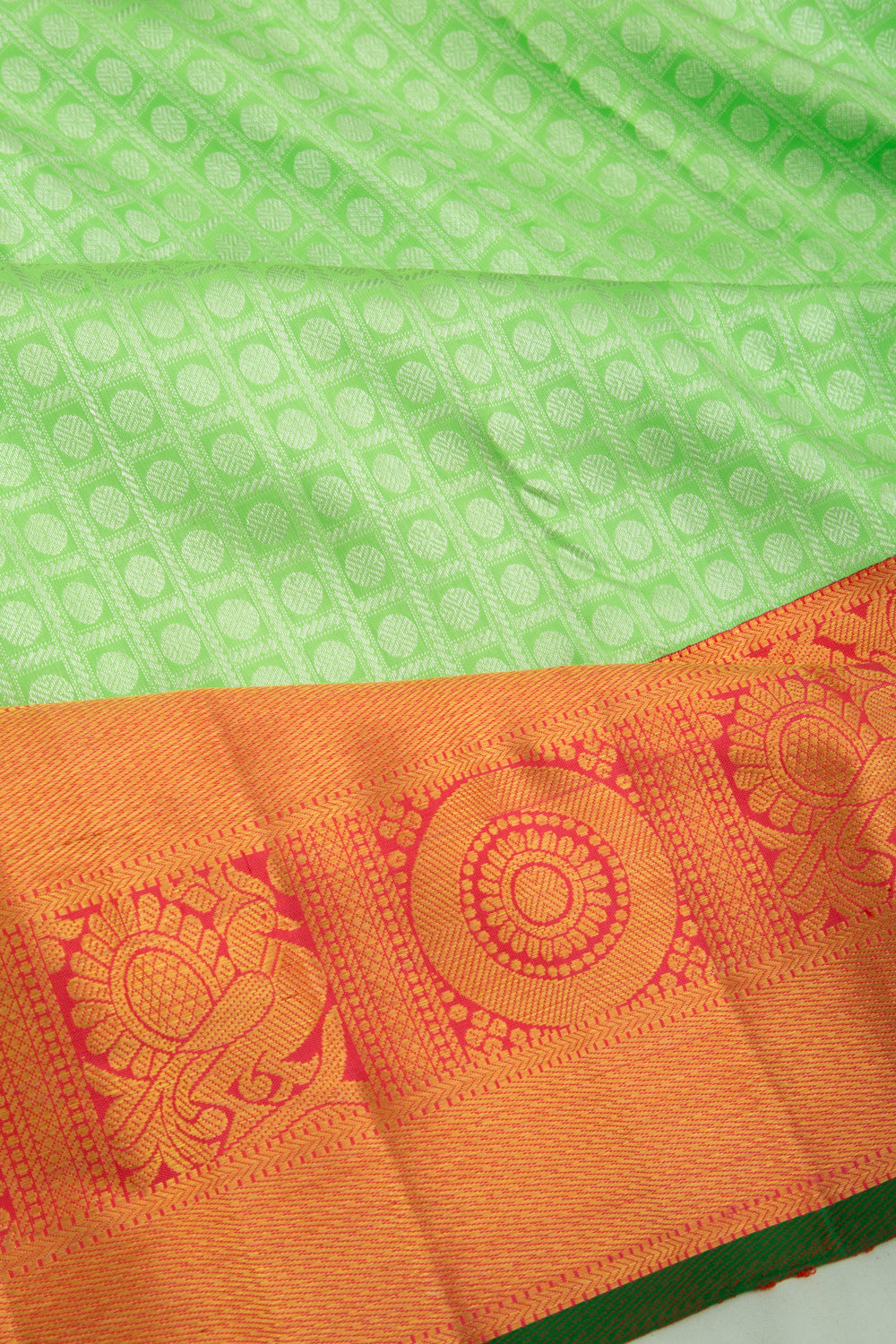 Kanchipuram Silk Checks And Butta Green Saree