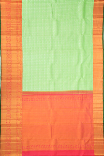 Kanchipuram Silk Checks And Butta Green Saree