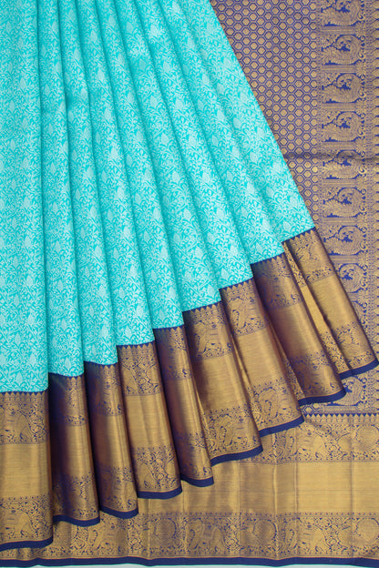 Kanchipuram Silk Jaal Sky Blue Saree