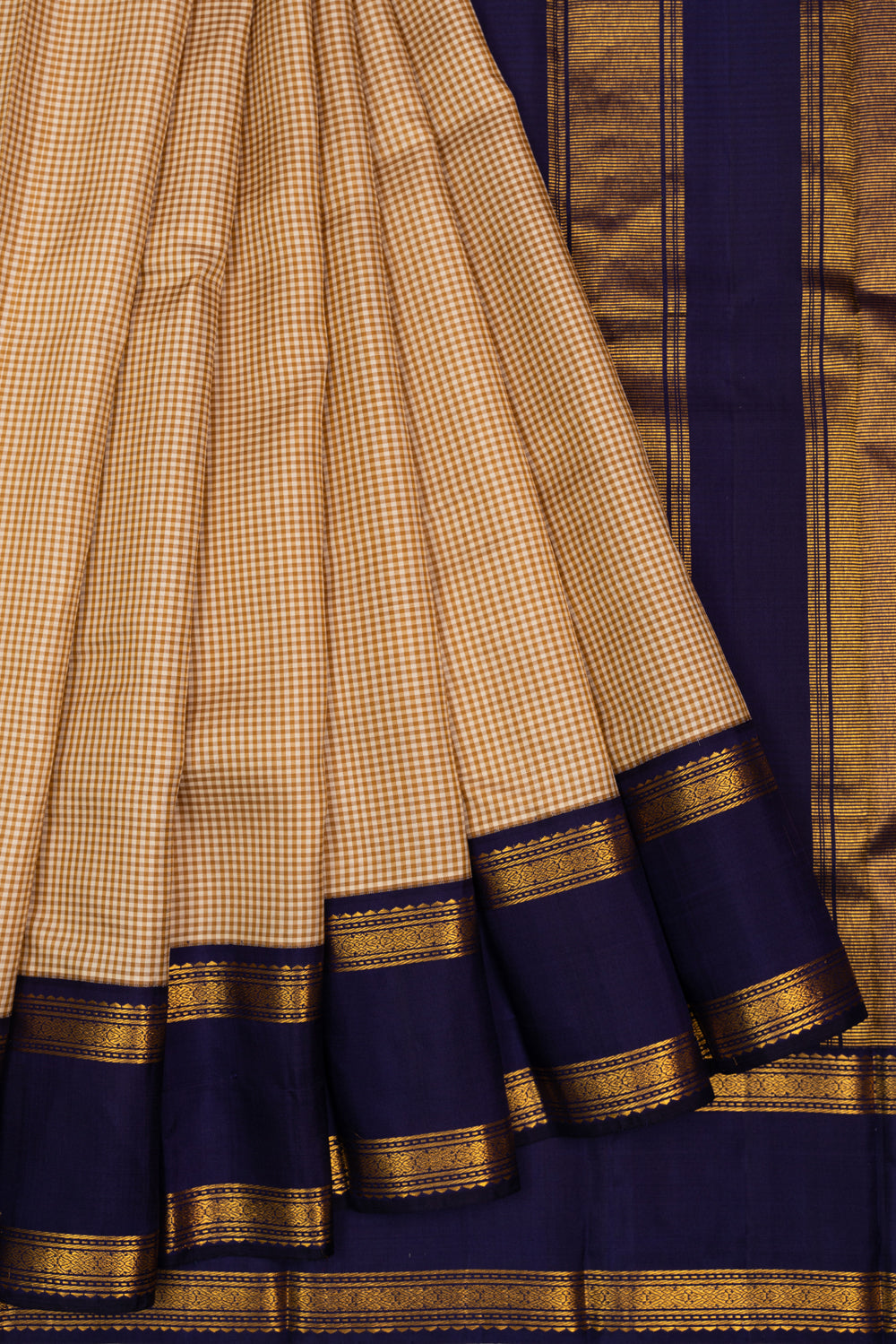 Kanchipuram Silk Kattam Checks Cream Saree