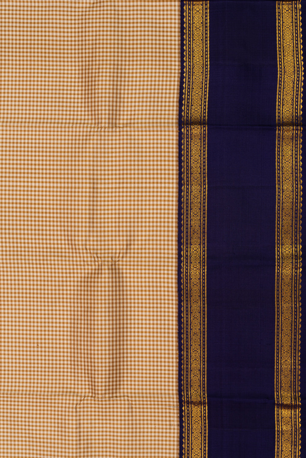 Kanchipuram Silk Kattam Checks Cream Saree