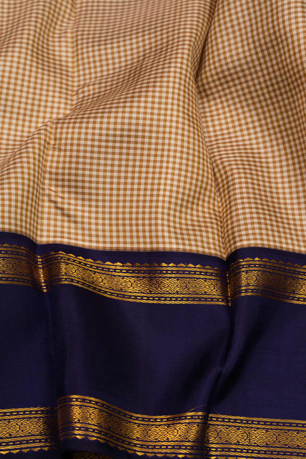Kanchipuram Silk Kattam Checks Cream Saree