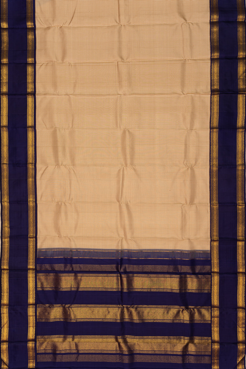 Kanchipuram Silk Kattam Checks Cream Saree