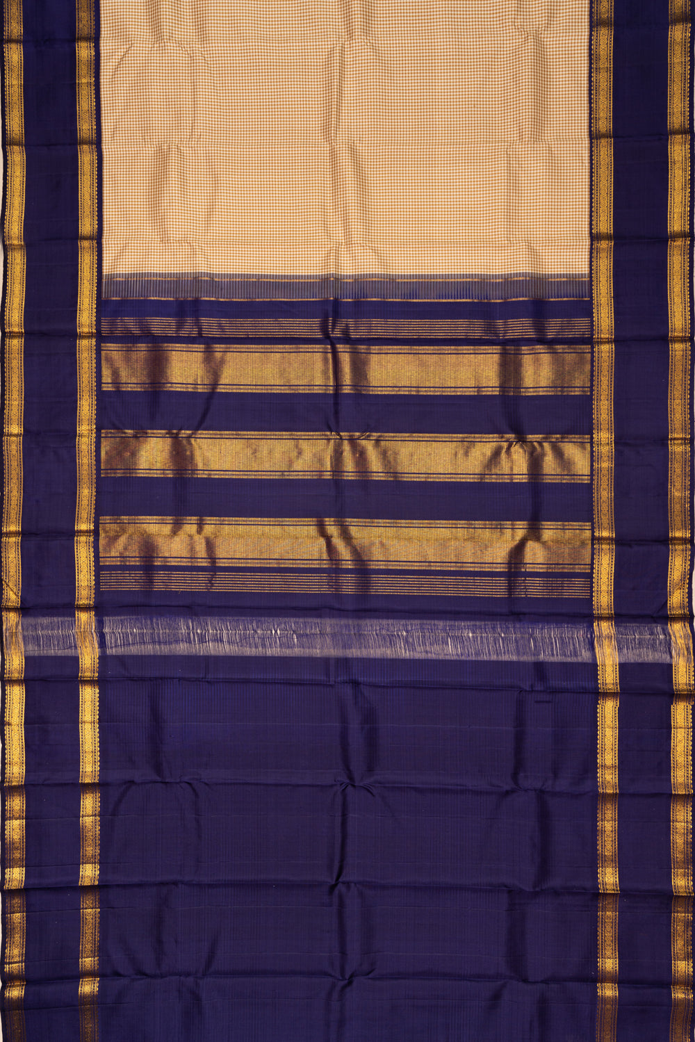 Kanchipuram Silk Kattam Checks Cream Saree