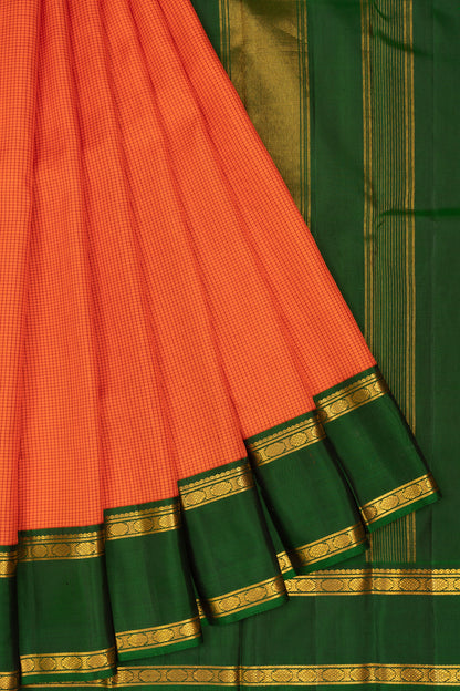 Kanchipuram Silk Kattam Checks Orange Saree