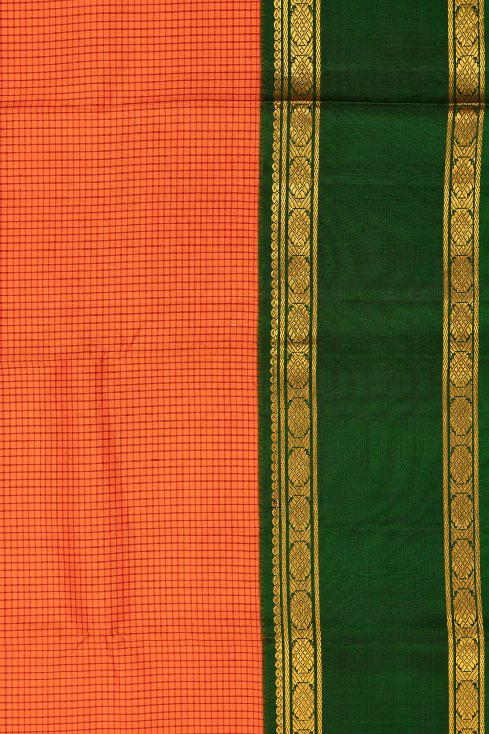 Kanchipuram Silk Kattam Checks Orange Saree